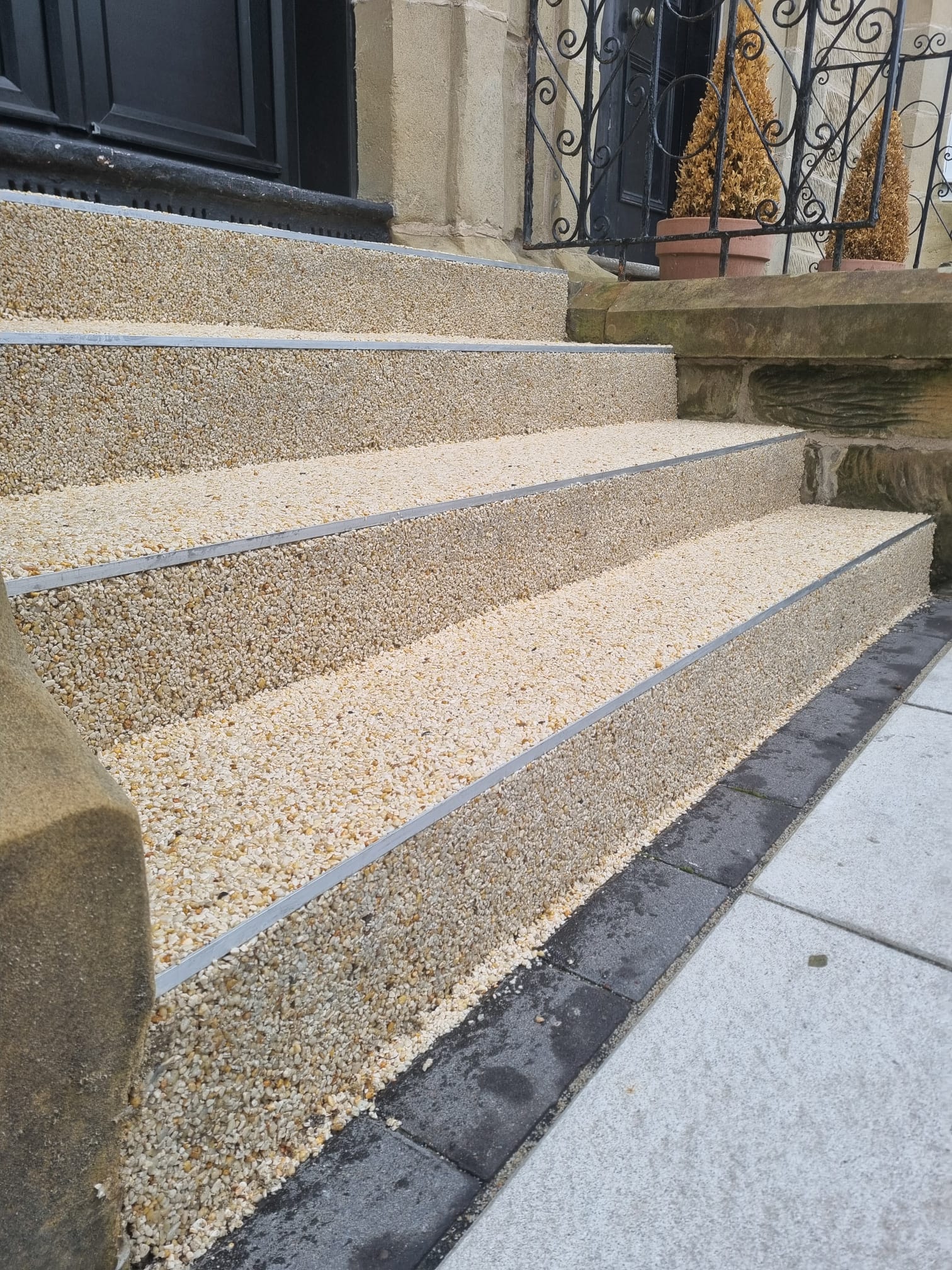 Close-up of resin stairs with detailed finish